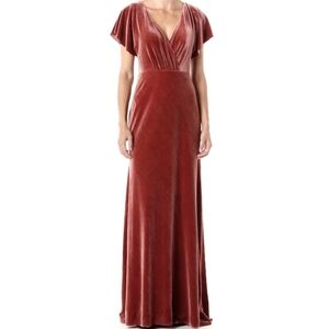 Jenny Yoo Collection English Rose Velvet Ellis Flutter-Sleeve Wrap Dress 22